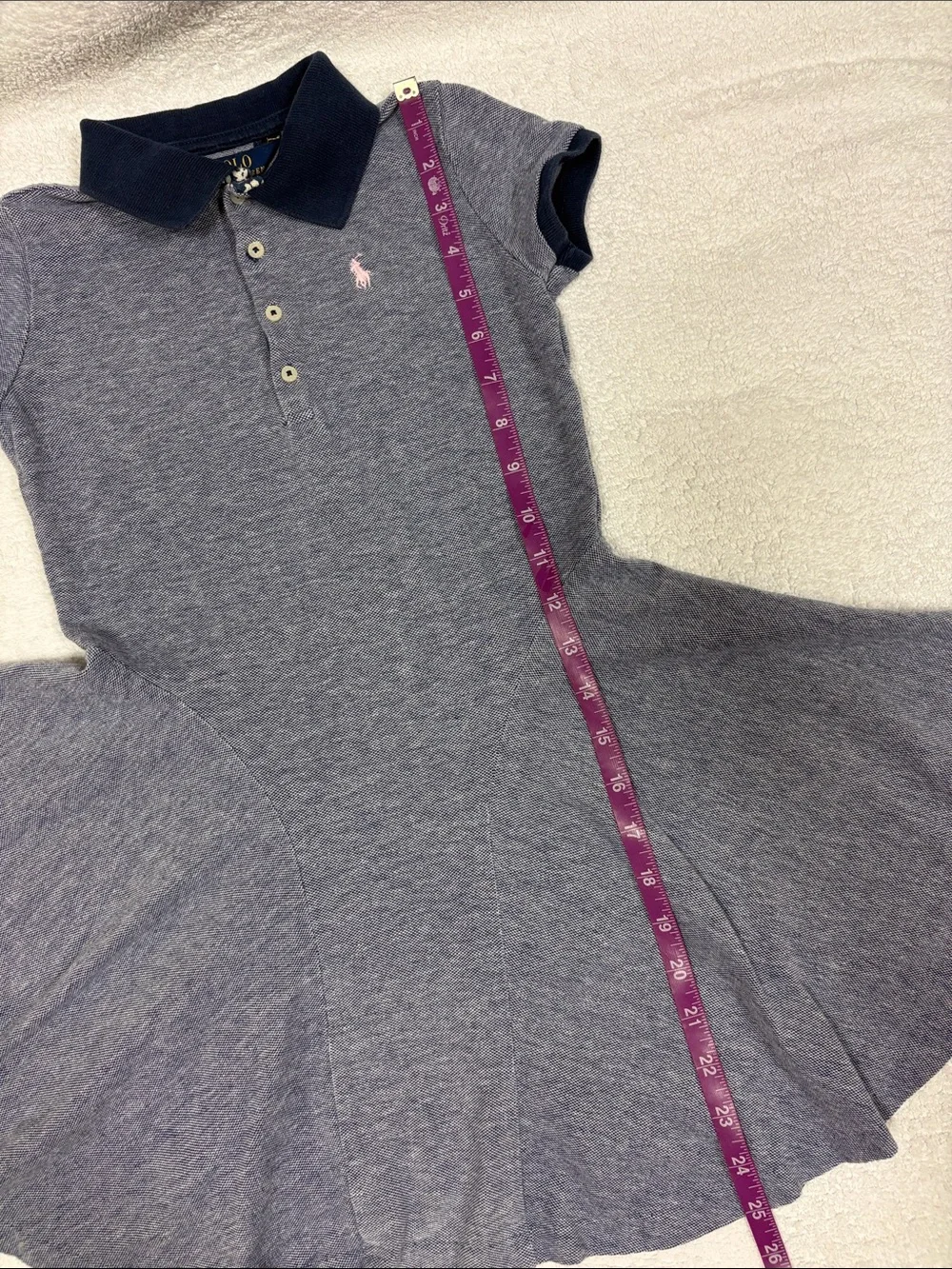 Ralph Lauren Girls Polo Skater Dress Navy with Pink Pony short sleeve 6x